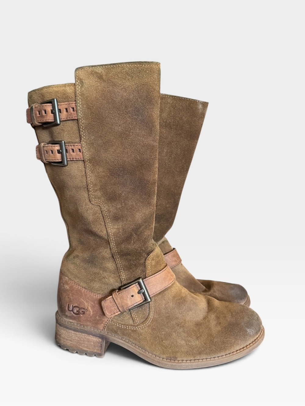 UGG Everglayde Brown Suede Leather Moto Boots
